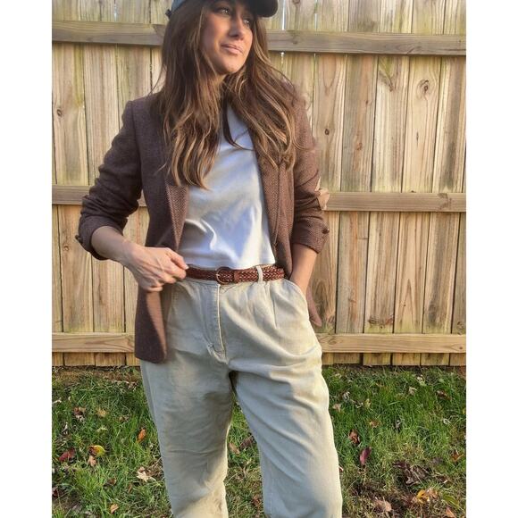 Vintage Wool Silk Tweed Blazer Brown Herringbone Jacket Made in Japan - Picture 9 of 9